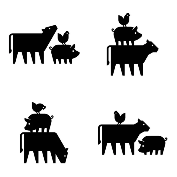 Set Farm Animals Logo Cow Pig Chicken Icon Design Template — Stockvektor
