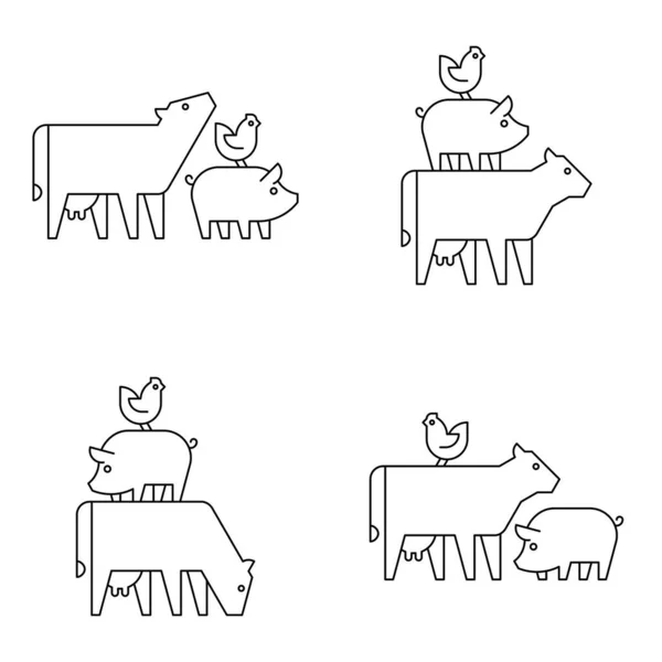 Set Farm Animals Logo Cow Pig Chicken Icon Design Template — стоковый вектор