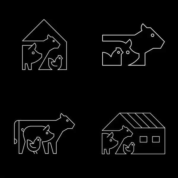 Set Farm Animals Logo Cow Pig Chicken Icon Design Template — стоковый вектор