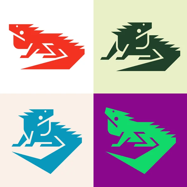 Conjunto Logo Iguana Diseño Iconos Elementos Plantilla — Archivo Imágenes Vectoriales
