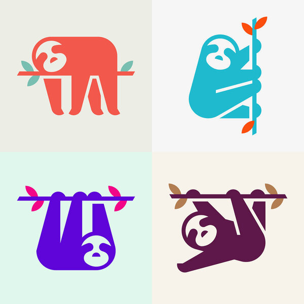 Set of Sloth Logo. Icon design. Template elements