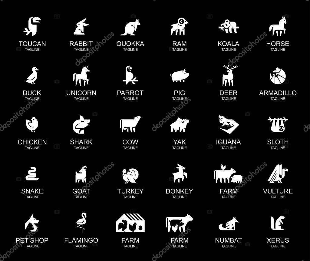 Animals logos collection. Animal logo set. Geometrical abstract logos. Icon design