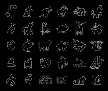 Hayvan logoları koleksiyonu. Hayvan logosu seti. Geometrik soyut logolar. Simge tasarımı