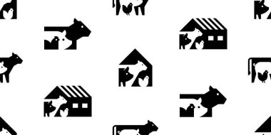 Çiftlik hayvanlarının logo ineği, domuz ve tavuk desenleri kusursuz. beyaz arkaplanda izole