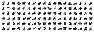 Hayvan logoları koleksiyonu. Hayvan logosu seti. Geometrik soyut logolar. Simge tasarımı