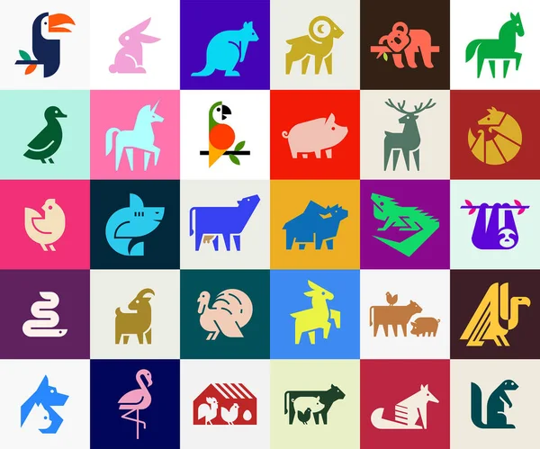 Συλλογή Λογότυπων Ζώων Σετ Λογότυπο Ζώων Γεωμετρικά Αφηρημένα Λογότυπα Σχεδιασμός — Διανυσματικό Αρχείο