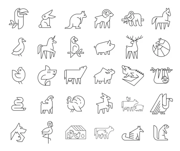 Colección Logos Animales Logotipo Animal Logos Abstractos Geométricos Diseño Iconos — Archivo Imágenes Vectoriales