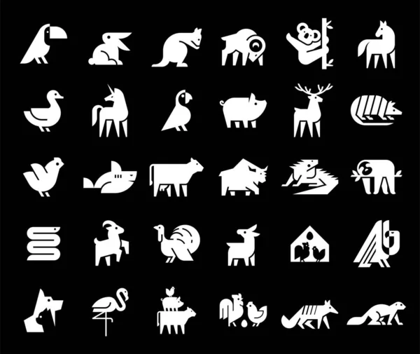 Coleção Logotipos Animais Logotipo Animal Definido Logótipos Abstractos Geométricos Design — Vetor de Stock
