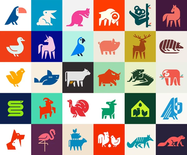 Kolekcja Logo Zwierząt Zestaw Logo Zwierzęcia Geometryczne Abstrakcyjne Logo Projekt — Wektor stockowy