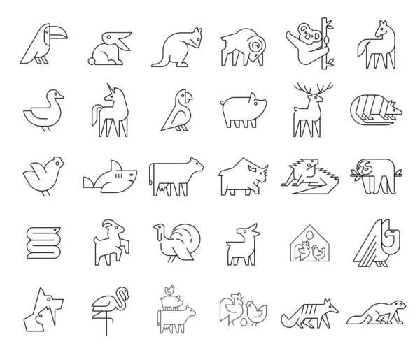 Colección Logos Animales Logotipo Animal Logos Abstractos Geométricos Diseño Iconos — Vector de stock