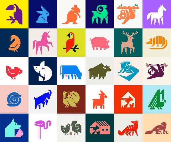 Colección Logos Animales Logotipo Animal Logos Abstractos Geométricos Diseño Iconos — Archivo Imágenes Vectoriales