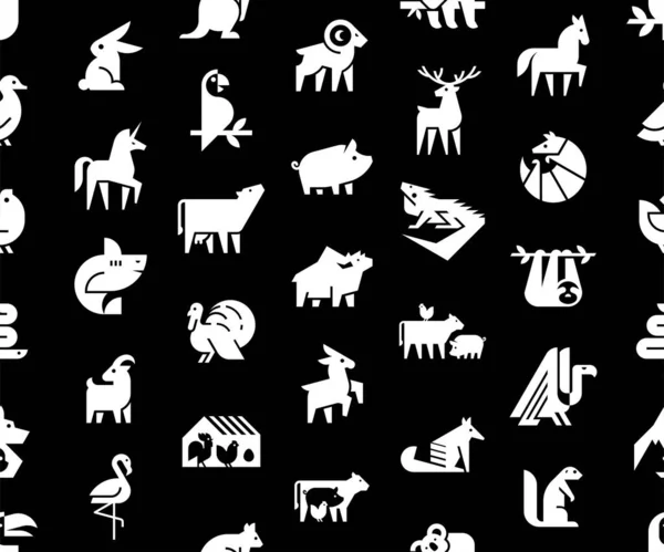 動物のロゴとシームレスなパターン 動物のロゴセット 幾何学的な抽象ロゴ アイコンデザイン — ストックベクタ
