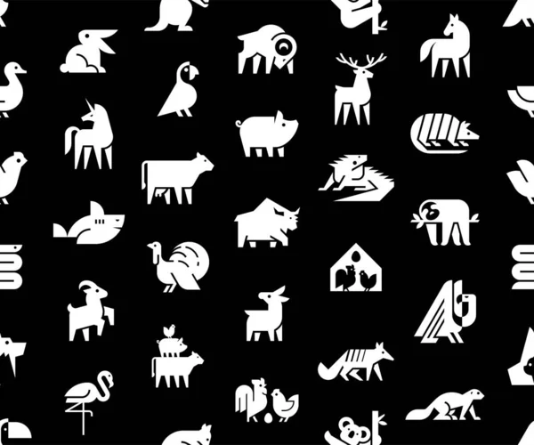 Seamless Pattern Animals Logos Animal Logo Set Geometrical Abstract Logos — Stock Vector