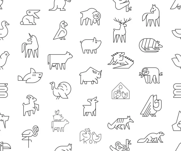 Modello Senza Cuciture Con Loghi Animals Set Logo Animale Loghi — Vettoriale Stock