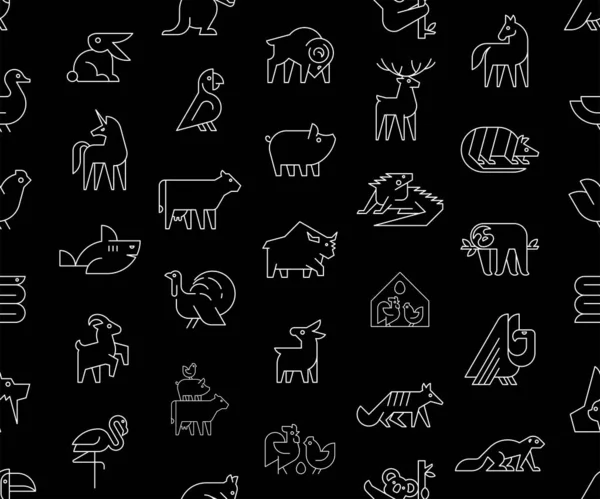 动物标志的无缝图案 动物标识设置 几何抽象标识 图标设计 — 图库矢量图片