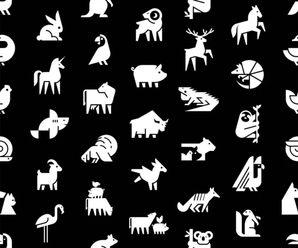動物のロゴとシームレスなパターン 動物のロゴセット 幾何学的な抽象ロゴ アイコンデザイン — ストックベクタ