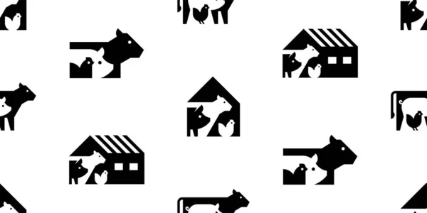 Modèle Sans Couture Avec Des Animaux Ferme Logo Vache Porc — Image vectorielle