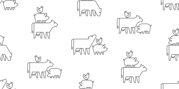 Patrón Sin Costura Con Logotipo Animales Granja Vaca Cerdo Pollo — Archivo Imágenes Vectoriales