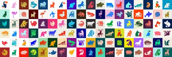 Colección Logos Animales Logotipo Animal Logos Abstractos Geométricos Diseño Iconos — Vector de stock