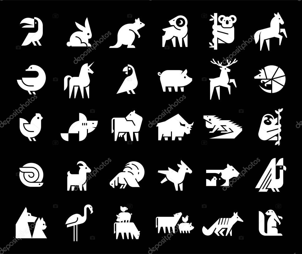 Animals logos collection. Animal logo set. Geometrical abstract logos. Icon design
