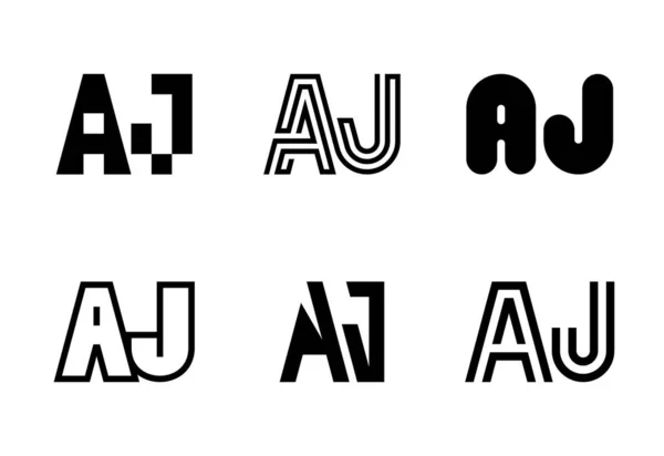 一套字母Aj标志 带有字母的抽象标识集合 几何抽象标识 — 图库矢量图片