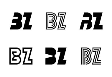 Bir dizi BZ logosu. Harfli soyut logo koleksiyonu. Geometrik soyut logolar