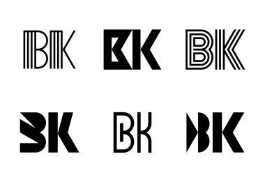 Bir dizi BK logosu. Harfli soyut logo koleksiyonu. Geometrik soyut logolar