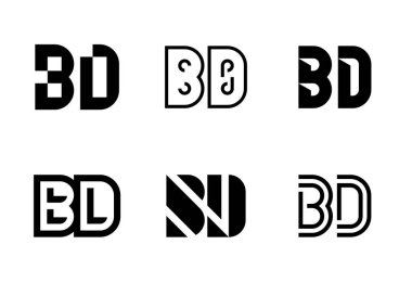 Bir dizi BD logosu. Harfli soyut logo koleksiyonu. Geometrik soyut logolar