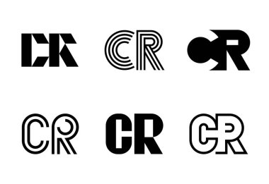 Harf CR logoları. Harfli soyut logo koleksiyonu. Geometrik soyut logolar