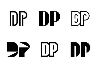 Bir dizi DP logosu. Harfli soyut logo koleksiyonu. Geometrik soyut logolar