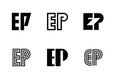 Mektup EP logoları. Harfli soyut logo koleksiyonu. Geometrik soyut logolar