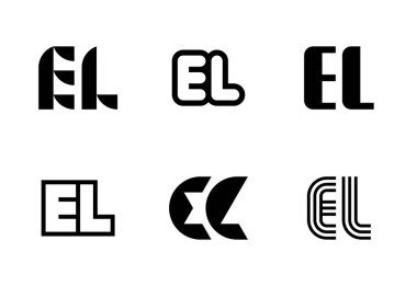 Bir dizi EL logosu. Harfli soyut logo koleksiyonu. Geometrik soyut logolar