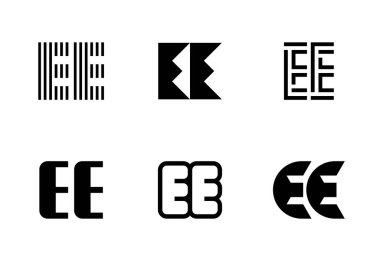 EE logoları seti. Harfli soyut logo koleksiyonu. Geometrik soyut logolar