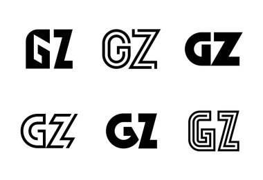 GZ logoları seti. Harfli soyut logo koleksiyonu. Geometrik soyut logolar