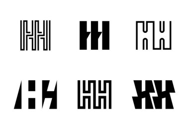 HH logoları seti. Harfli soyut logo koleksiyonu. Geometrik soyut logolar