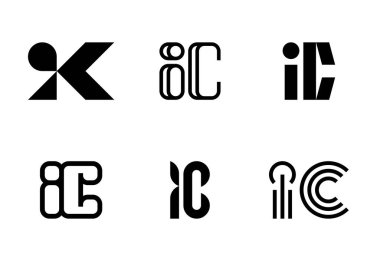 Bir dizi IC logosu. Harfli soyut logo koleksiyonu. Geometrik soyut logolar