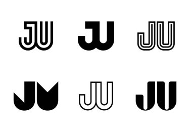 JU logoları seti. Harfli soyut logo koleksiyonu. Geometrik soyut logolar