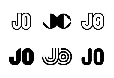 Mektup JO logoları. Harfli soyut logo koleksiyonu. Geometrik soyut logolar