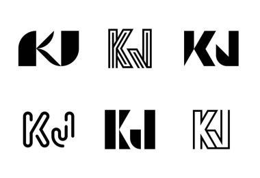 KJ harfinin logoları. Harfli soyut logo koleksiyonu. Geometrik soyut logolar