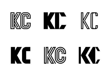 Bir dizi KC logosu. Harfli soyut logo koleksiyonu. Geometrik soyut logolar