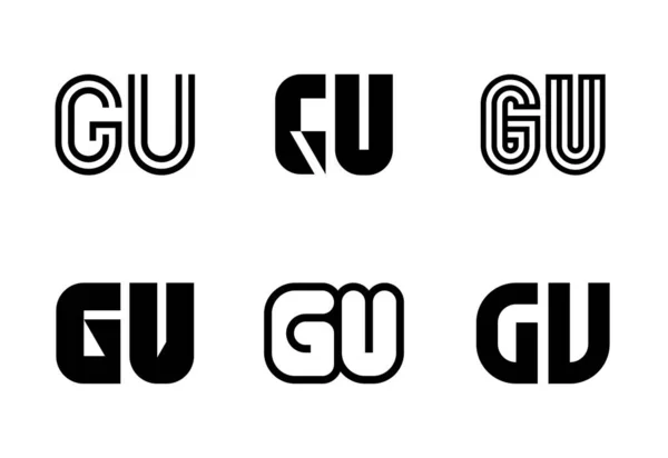 一套Gu标志字母 带有字母的抽象标识集合 几何抽象标识 — 图库矢量图片