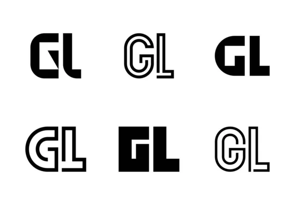 一套字母Gl标志 带有字母的抽象标识集合 几何抽象标识 — 图库矢量图片