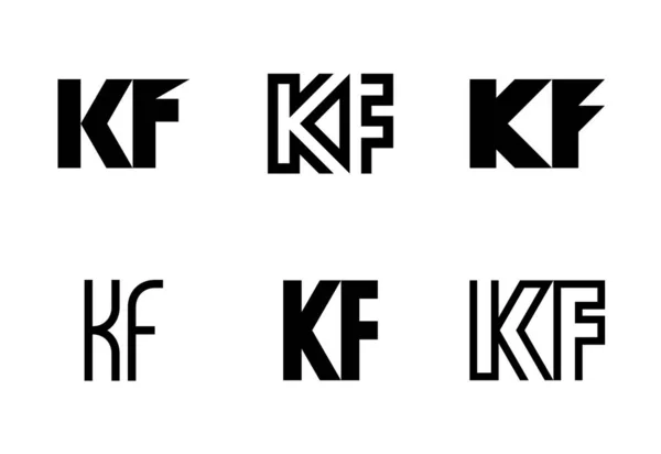 一套字母Kf标志 带有字母的抽象标识集合 几何抽象标识 — 图库矢量图片