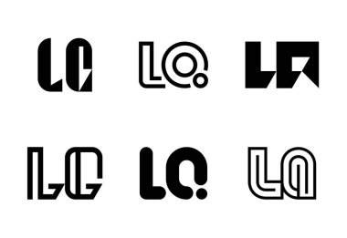 Bir dizi LQ logosu. Harfli soyut logo koleksiyonu. Geometrik soyut logolar
