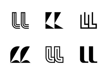 LL harfi logoları. Harfli soyut logo koleksiyonu. Geometrik soyut logolar