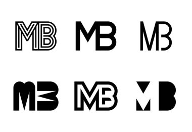 Bir set MB logosu. Harfli soyut logo koleksiyonu. Geometrik soyut logolar