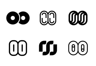 Bir dizi OO logosu. Harfli soyut logo koleksiyonu. Geometrik soyut logolar