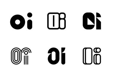 Bir dizi OI logosu. Harfli soyut logo koleksiyonu. Geometrik soyut logolar