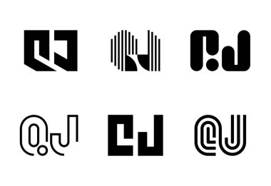 QJ logoları. Harfli soyut logo koleksiyonu. Geometrik soyut logolar
