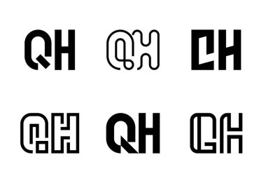 QH harfi logoları. Harfli soyut logo koleksiyonu. Geometrik soyut logolar